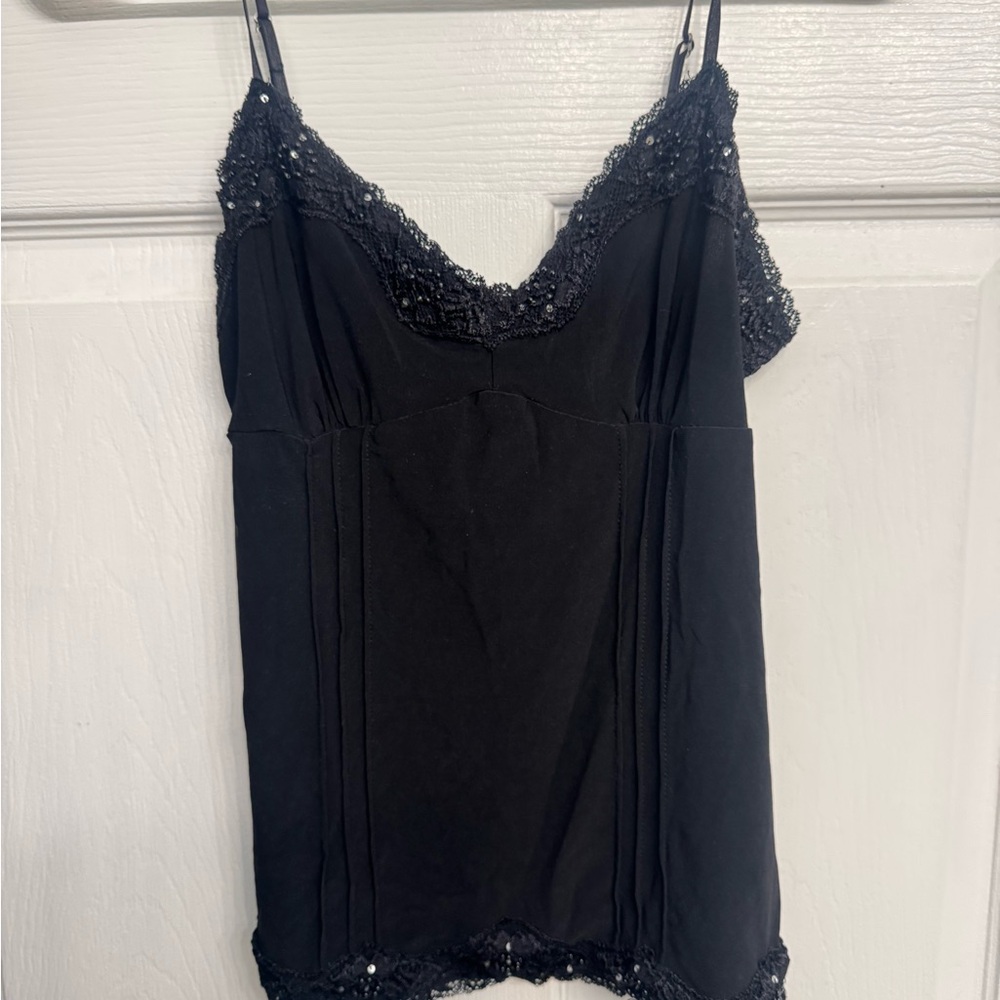 Beaded and sequined lace Trim Y2K tank